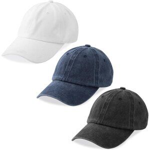 Men's Blue Gray White 3 Pack Plain Cotton Retro Adjustable Baseball Hat Cap